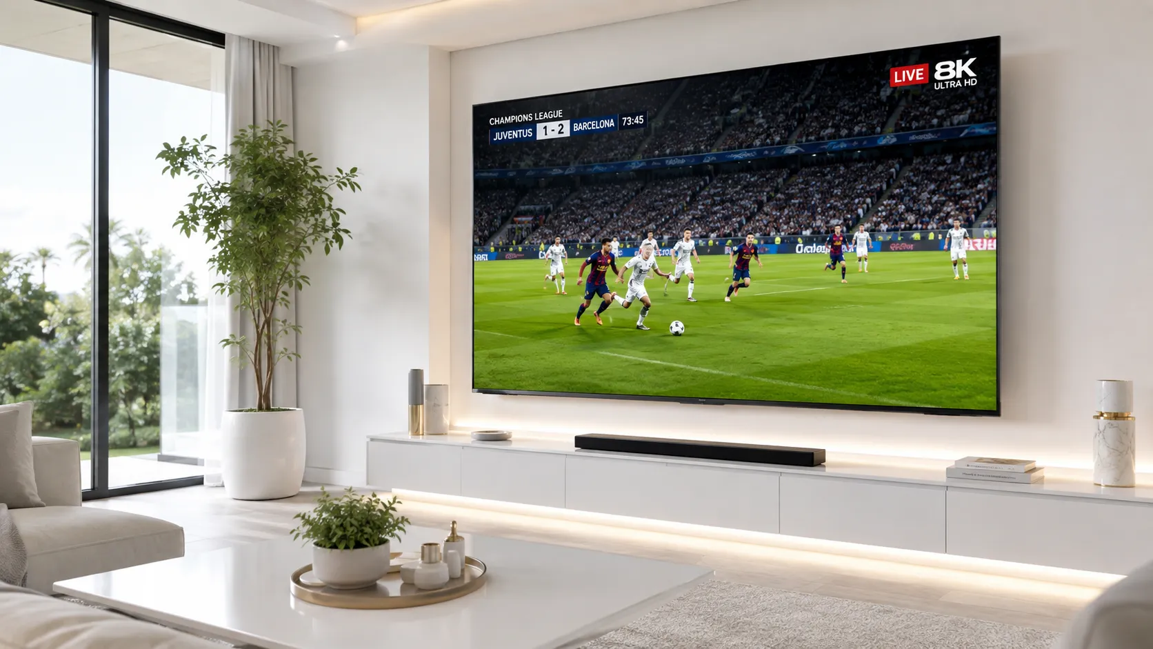 Side by side comparison showing IPTV streaming device and traditional cable TV box connected to television sets
